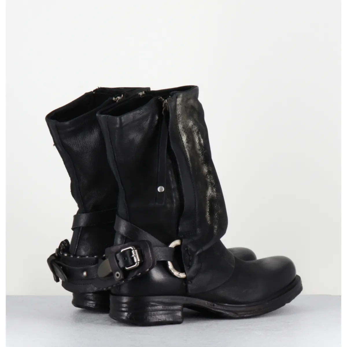 Boots | Bikers^A.S.98 Boots bikers cuir noir et doré double zip - A50238 NERO GOLD