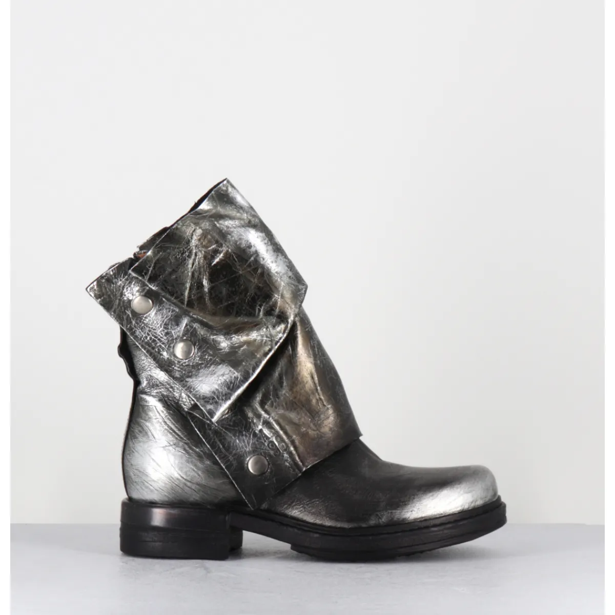 Boots | Bikers^A.S.98 Boots bikers en cuir métallisé et bonze - B80206 O ARGENT