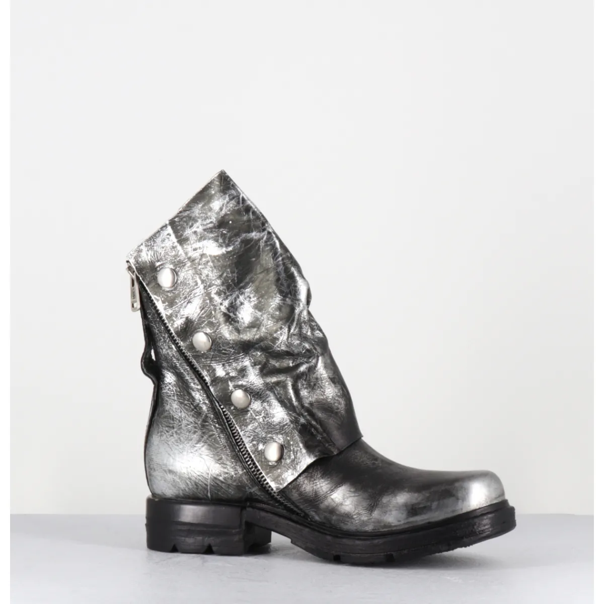 Boots | Bikers^A.S.98 Boots bikers en cuir métallisé et bonze - B80206 O ARGENT