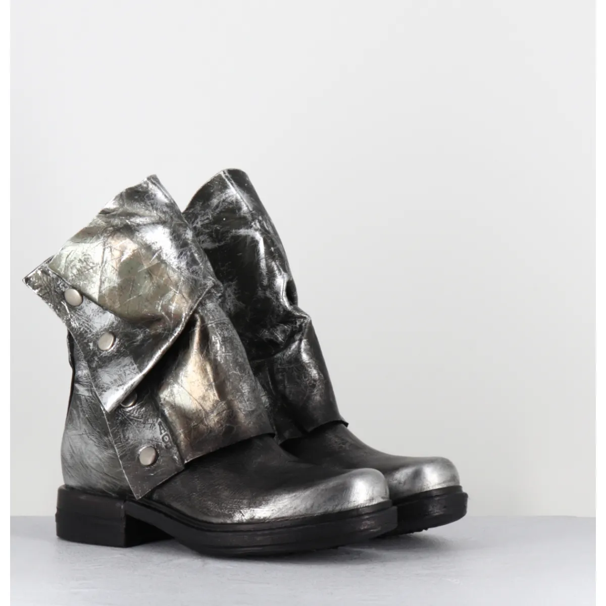 Boots | Bikers^A.S.98 Boots bikers en cuir métallisé et bonze - B80206 O ARGENT