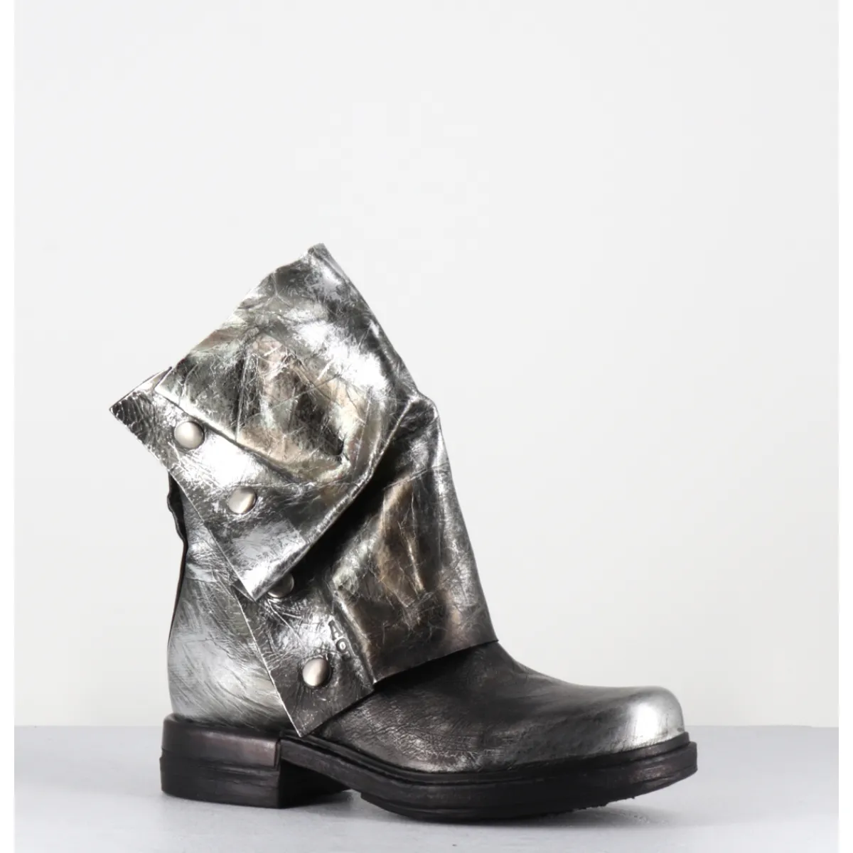 Boots | Bikers^A.S.98 Boots bikers en cuir métallisé et bonze - B80206 O ARGENT