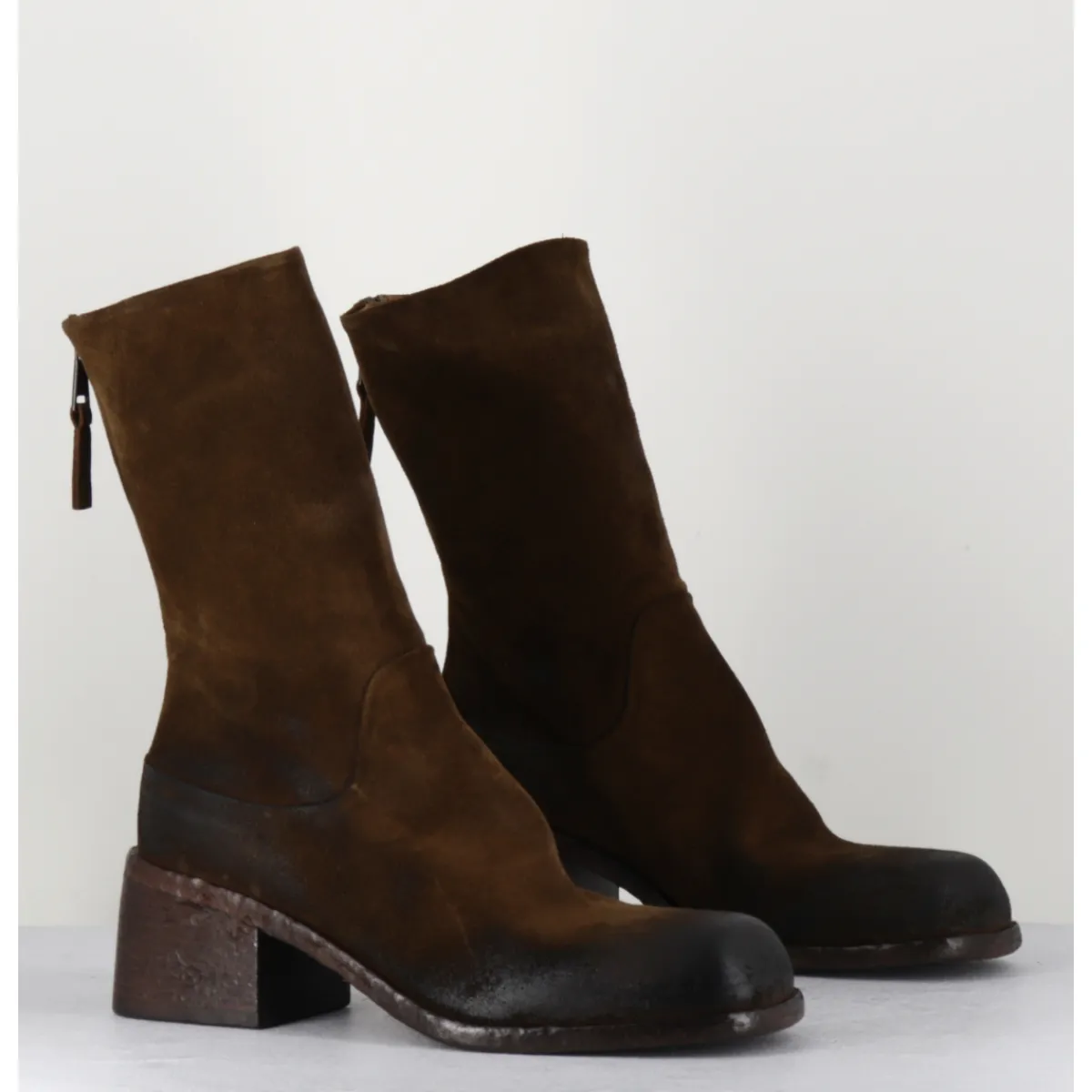 Boots | Bikers^ELENA IACHI Boots bikers en daim marron à bout carré - E3015 NOCCIOLA CAMEL