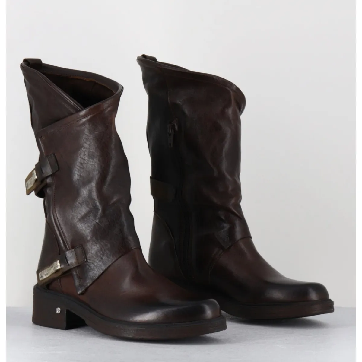 Boots | Bikers^GARRICE LAB Boots bikers plates en cuir asymétriques - RAGELI RAG T MORO MARRON
