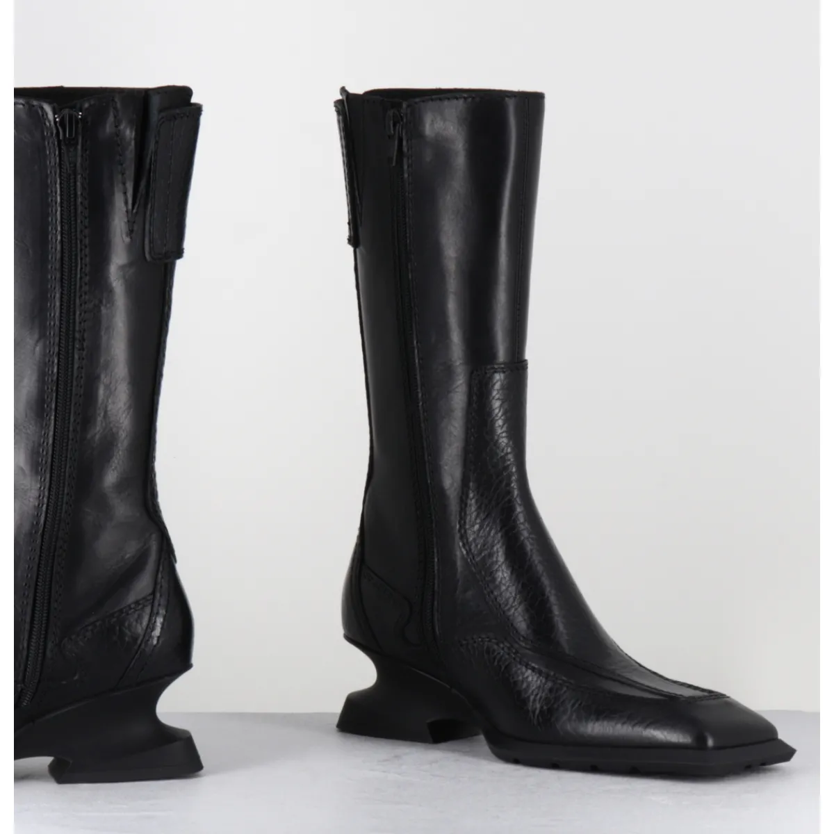 Boots | Bikers^MIISTA Boots bi-matière cuir talon destructuré - CORI BLACK BOOTS NOIR