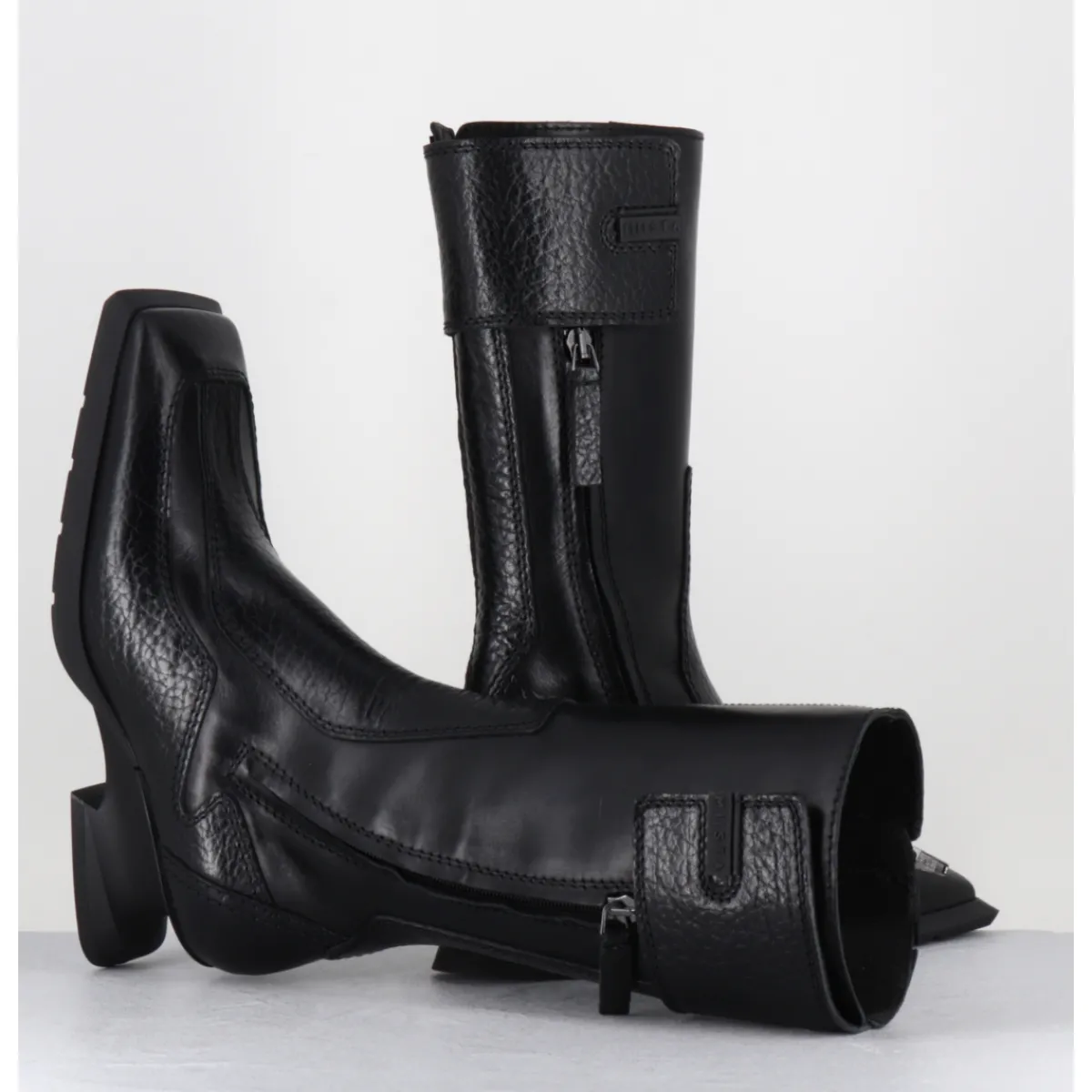 Boots | Bikers^MIISTA Boots bi-matière cuir talon destructuré - CORI BLACK BOOTS NOIR