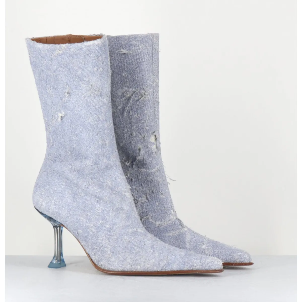 Boots^MIISTA Boots boit pointu en cuir effet jean distressed & talon plexi - MARCELA DENIM BOOTS JEANS