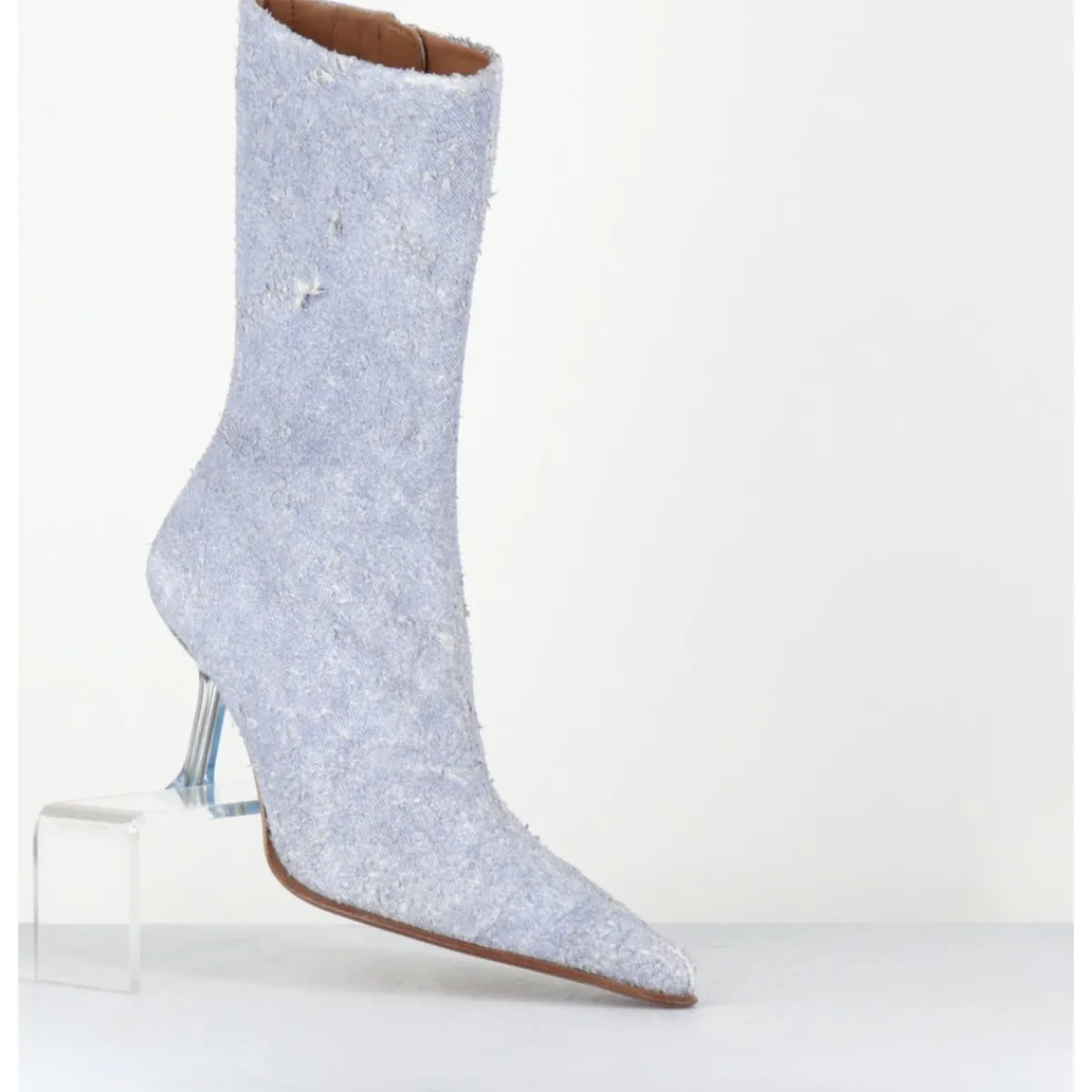 Boots^MIISTA Boots boit pointu en cuir effet jean distressed & talon plexi - MARCELA DENIM BOOTS JEANS