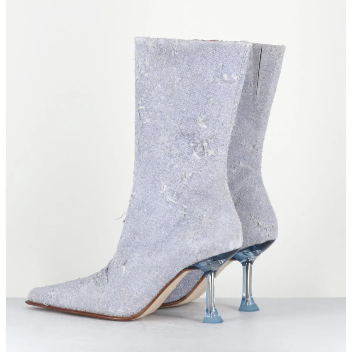 Boots^MIISTA Boots boit pointu en cuir effet jean distressed & talon plexi - MARCELA DENIM BOOTS JEANS