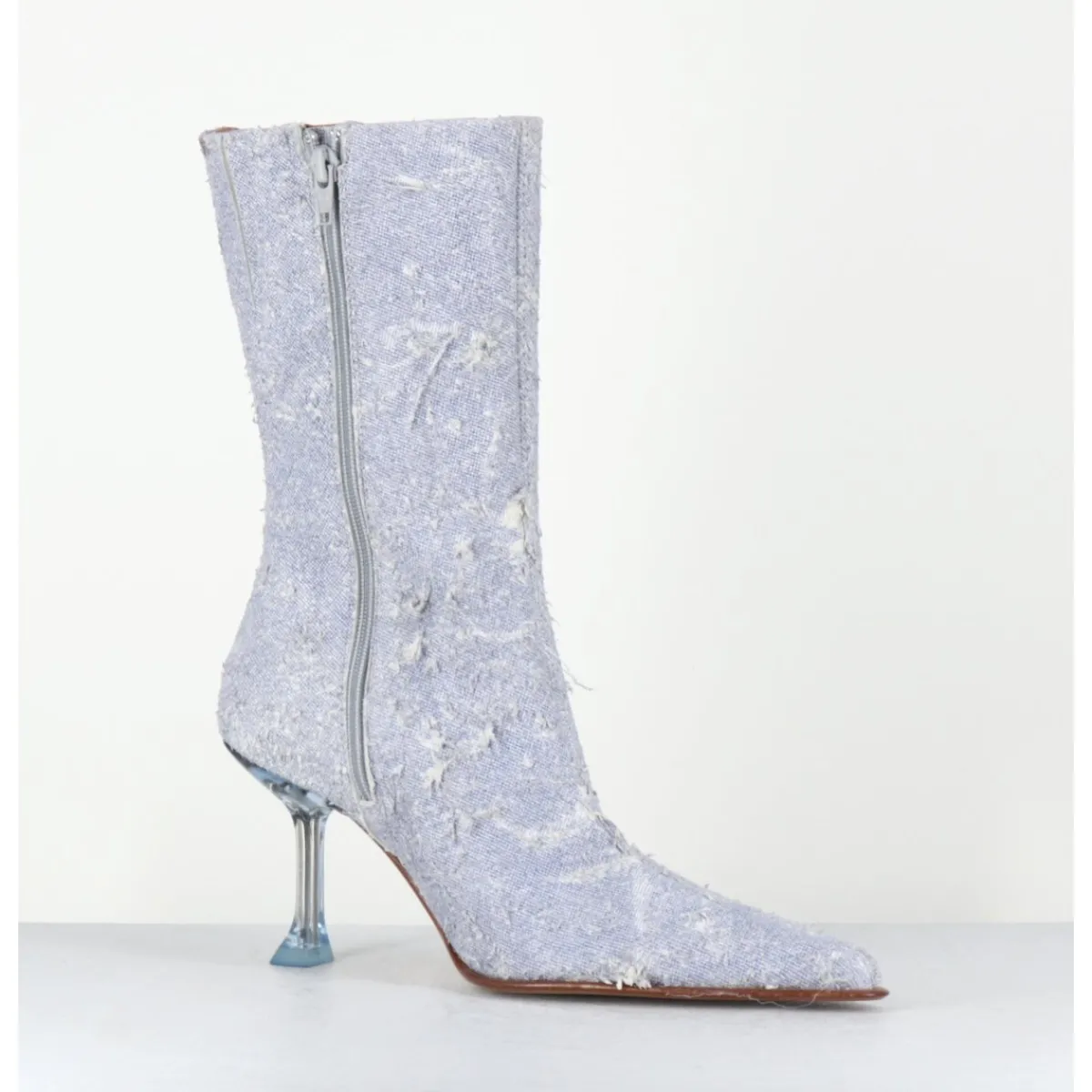 Boots^MIISTA Boots boit pointu en cuir effet jean distressed & talon plexi - MARCELA DENIM BOOTS JEANS