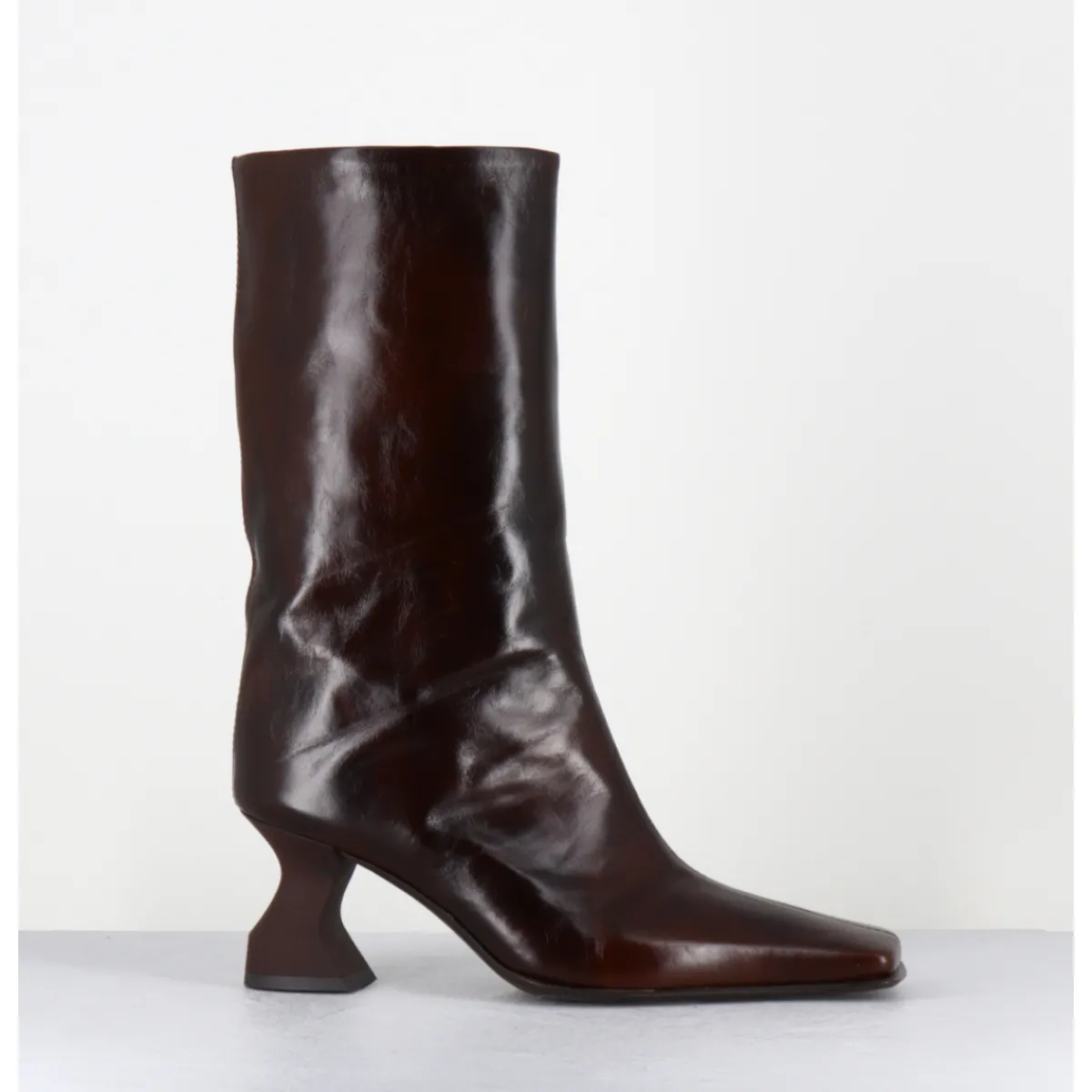 Boots^MIISTA Boots bout carré en cuir froisse talon gomme - SHONA BROWN BOOTS MARRON