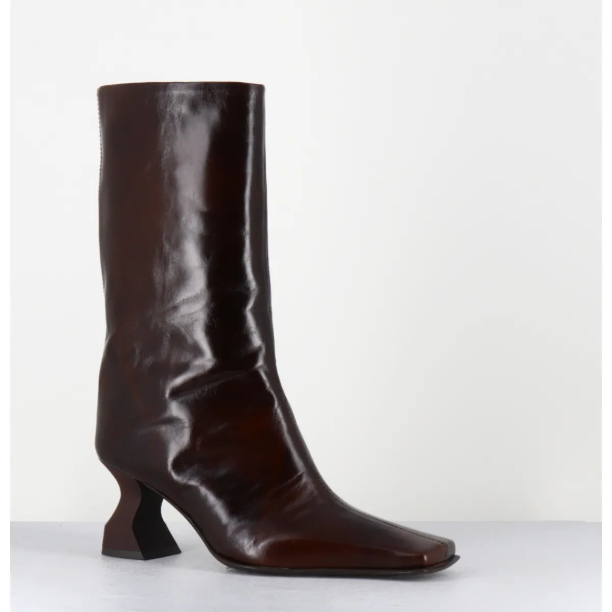 Boots^MIISTA Boots bout carré en cuir froisse talon gomme - SHONA BROWN BOOTS MARRON