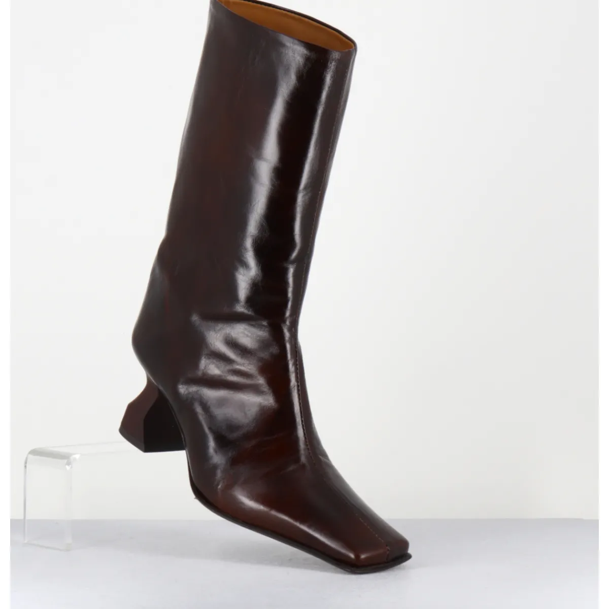 Boots^MIISTA Boots bout carré en cuir froisse talon gomme - SHONA BROWN BOOTS MARRON