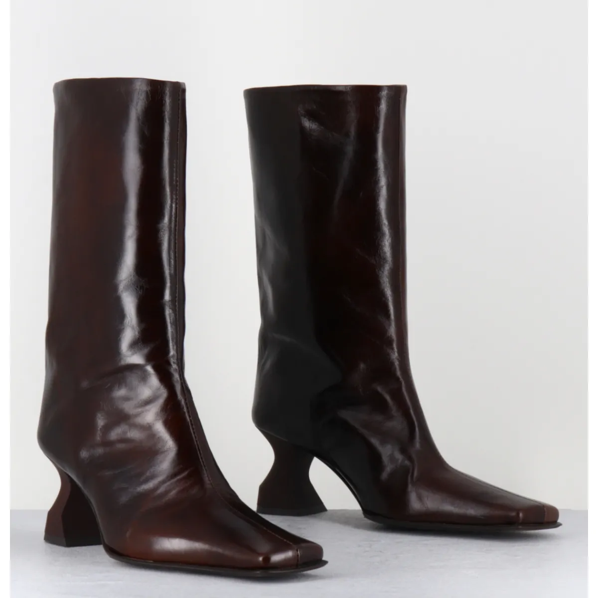 Boots^MIISTA Boots bout carré en cuir froisse talon gomme - SHONA BROWN BOOTS MARRON