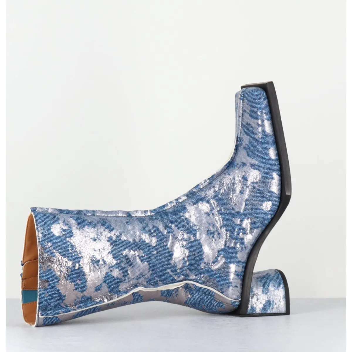 Boots^MIISTA Boots bout carré jean distressed et cuir argent - REIKO DENIM BOOTS JEANS
