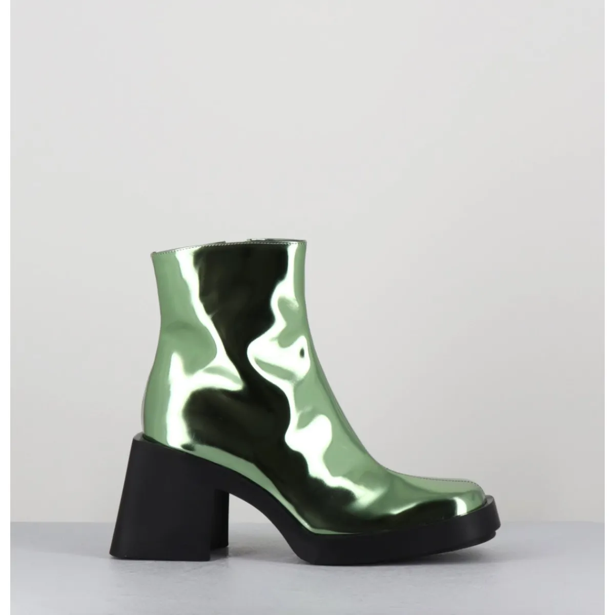 Boots^JUSTINE CLENQUET Boots bout carré miroir - MILLA METALLIC GREEN VERT