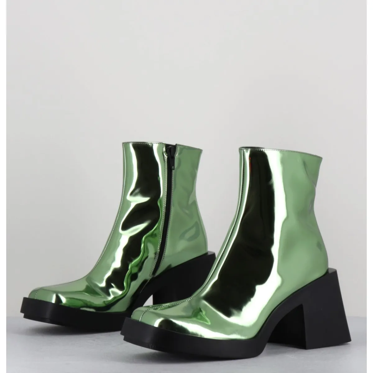 Boots^JUSTINE CLENQUET Boots bout carré miroir - MILLA METALLIC GREEN VERT