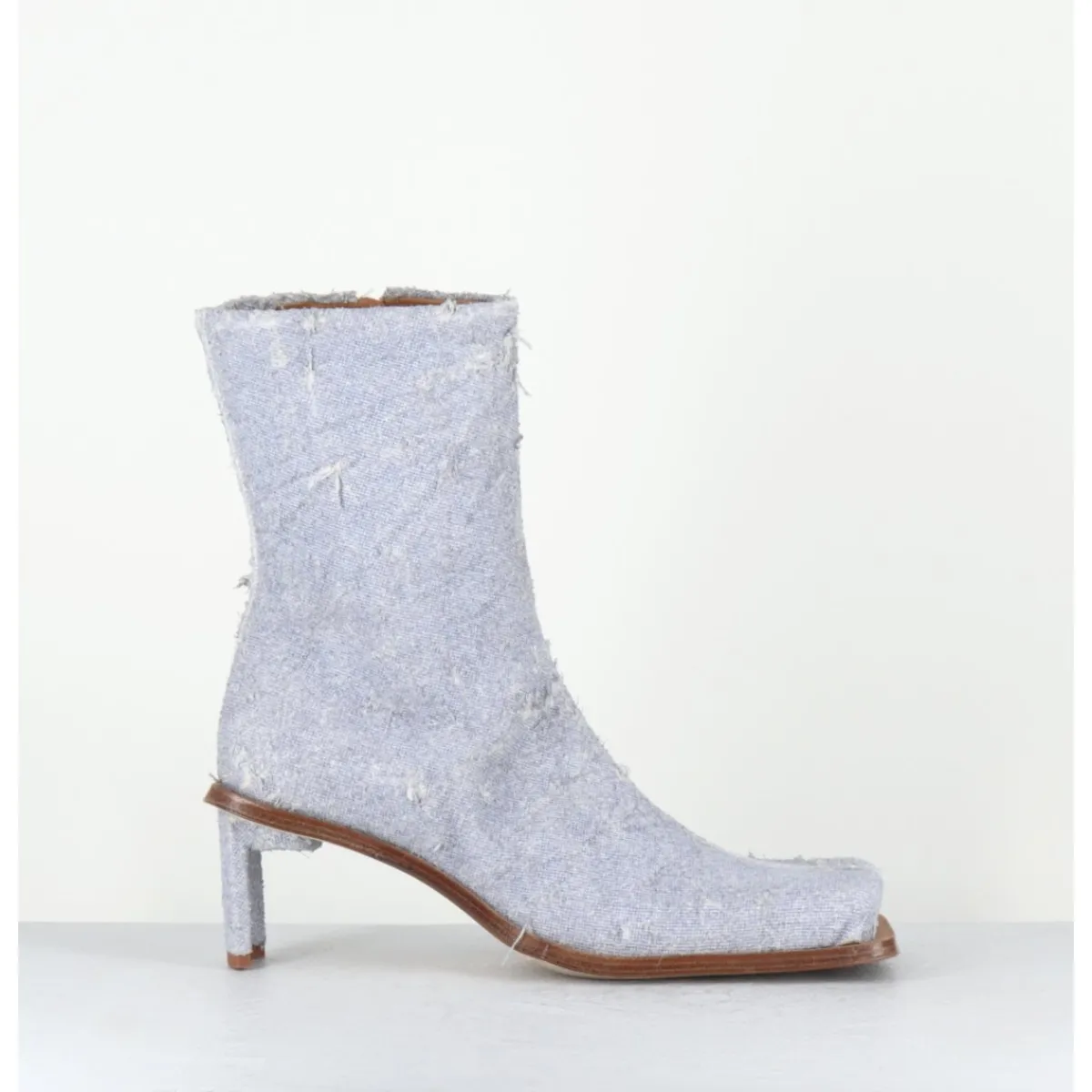 Boots^MIISTA Boots bout carré petit talon en cuir effet jean usé bleu - BRENDA DENIM BOOTS JEANS