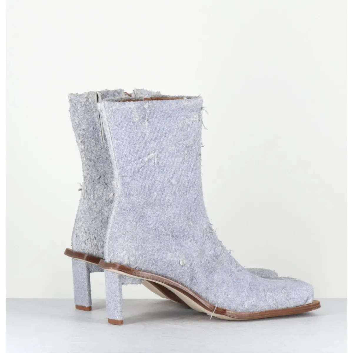 Boots^MIISTA Boots bout carré petit talon en cuir effet jean usé bleu - BRENDA DENIM BOOTS JEANS