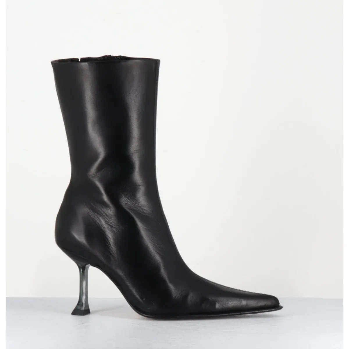 Boots^MIISTA Boots bout poinntu en cuir & talon plexi - MARCELA BLACK BOOTS NOIR