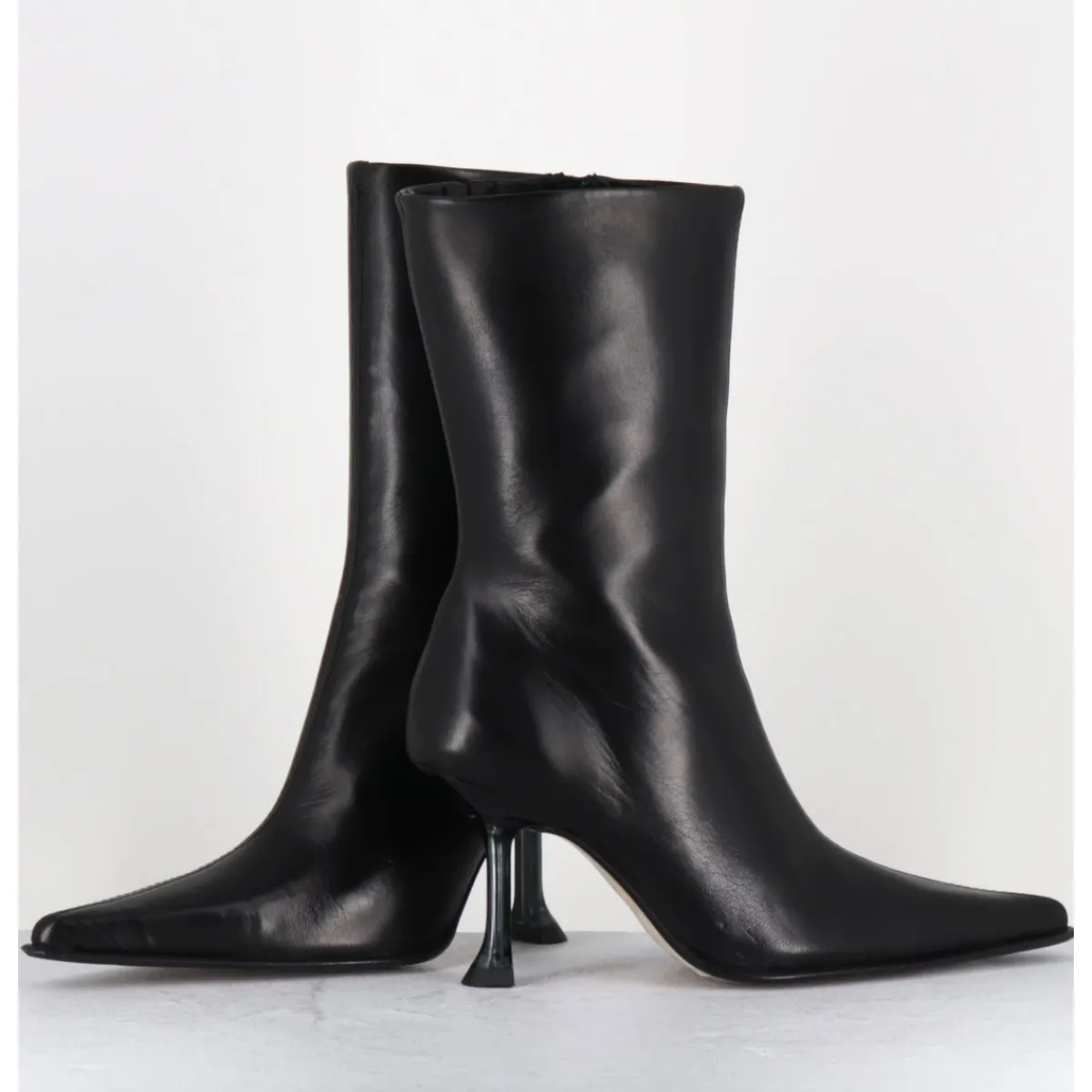 Boots^MIISTA Boots bout poinntu en cuir & talon plexi - MARCELA BLACK BOOTS NOIR