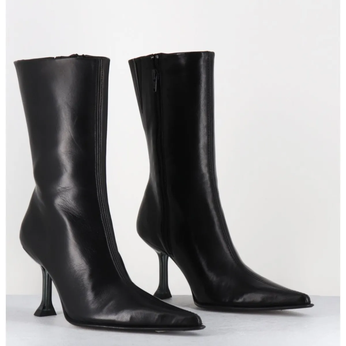 Boots^MIISTA Boots bout poinntu en cuir & talon plexi - MARCELA BLACK BOOTS NOIR