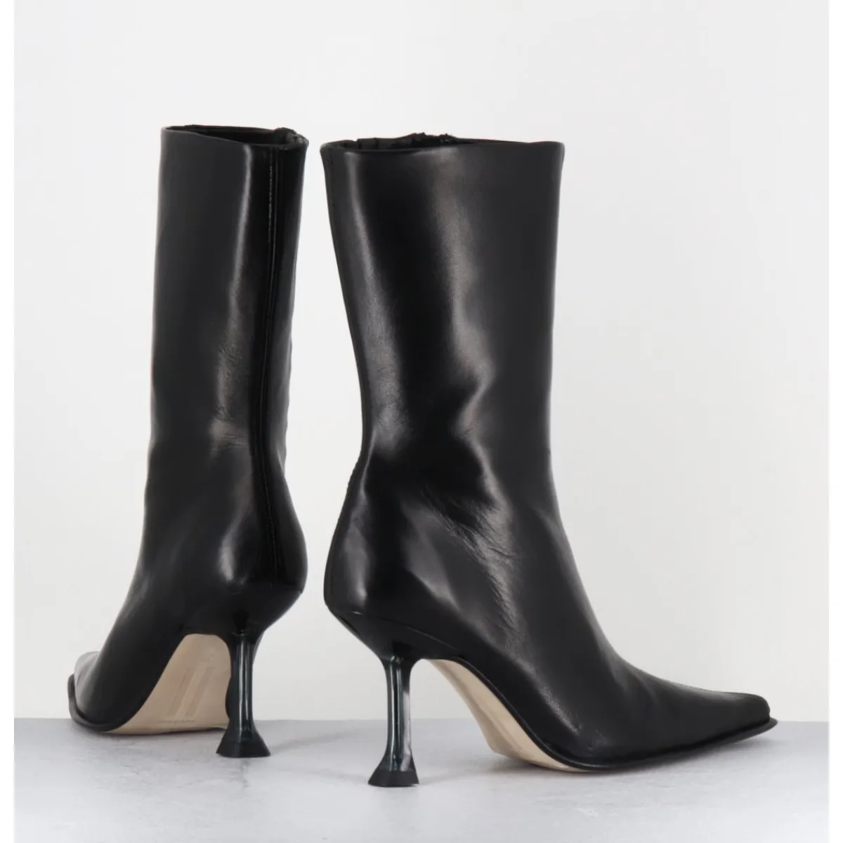 Boots^MIISTA Boots bout poinntu en cuir & talon plexi - MARCELA BLACK BOOTS NOIR