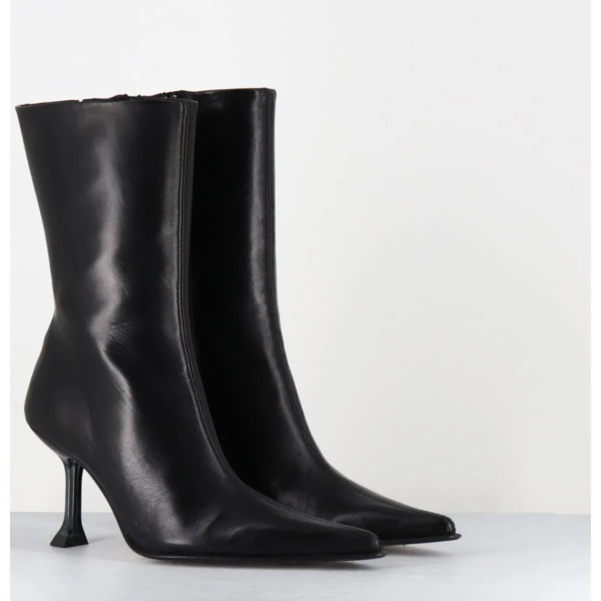 Boots^MIISTA Boots bout poinntu en cuir & talon plexi - MARCELA BLACK BOOTS NOIR