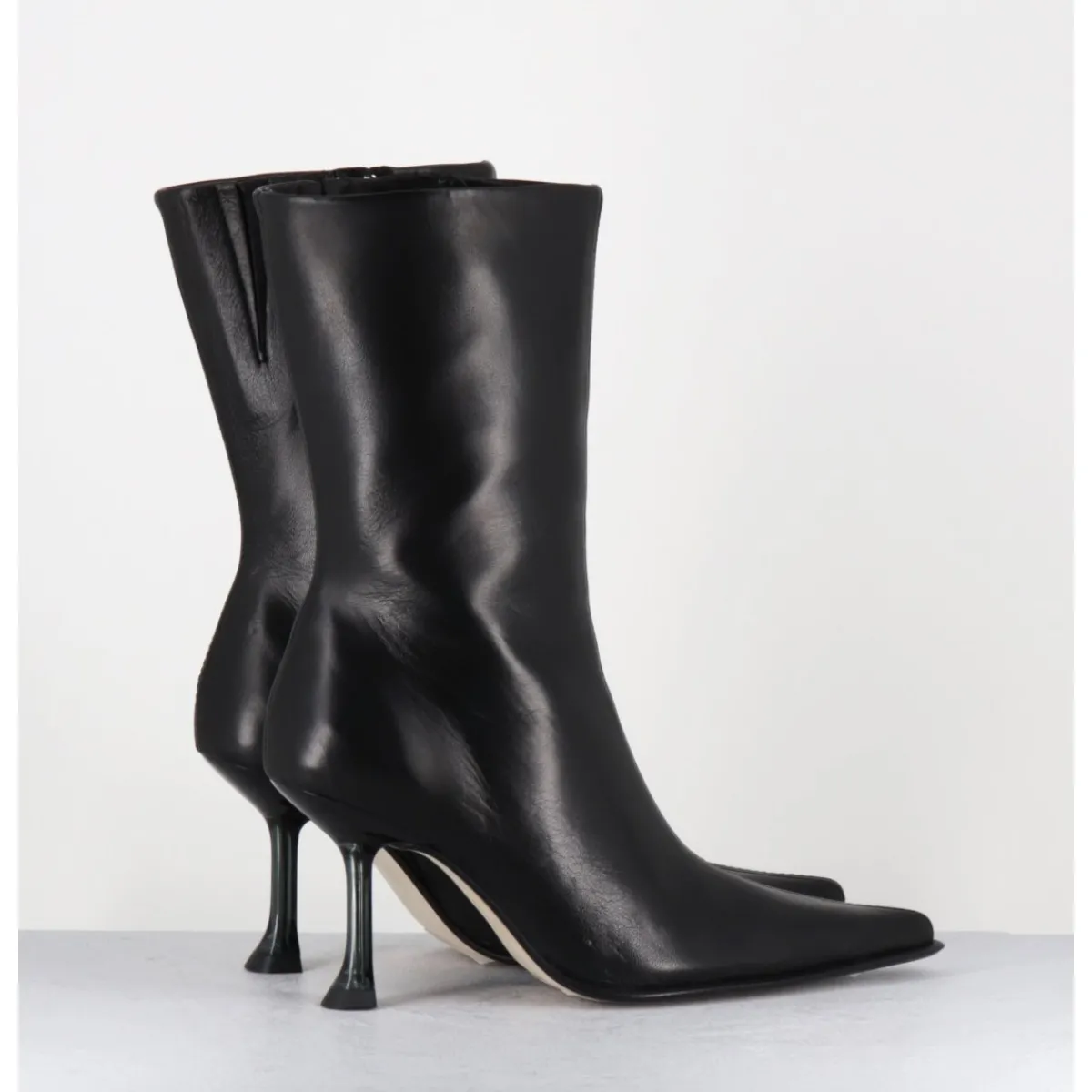 Boots^MIISTA Boots bout poinntu en cuir & talon plexi - MARCELA BLACK BOOTS NOIR