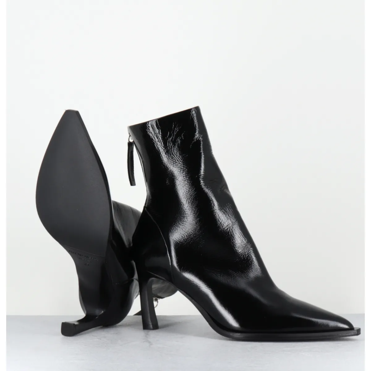 Boots^HALMANERA Boots bout pointu à talon haut en cuir - ULA26 GLAZE NERO NOIR