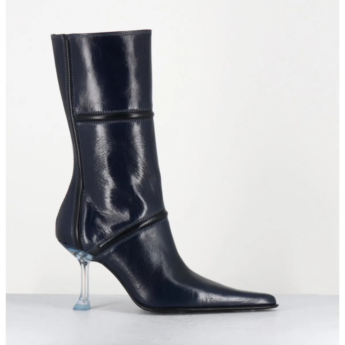 Boots^MIISTA Boots bout pointu en cuir & talon plexi - SANDER NAVY BOOTS BLEU