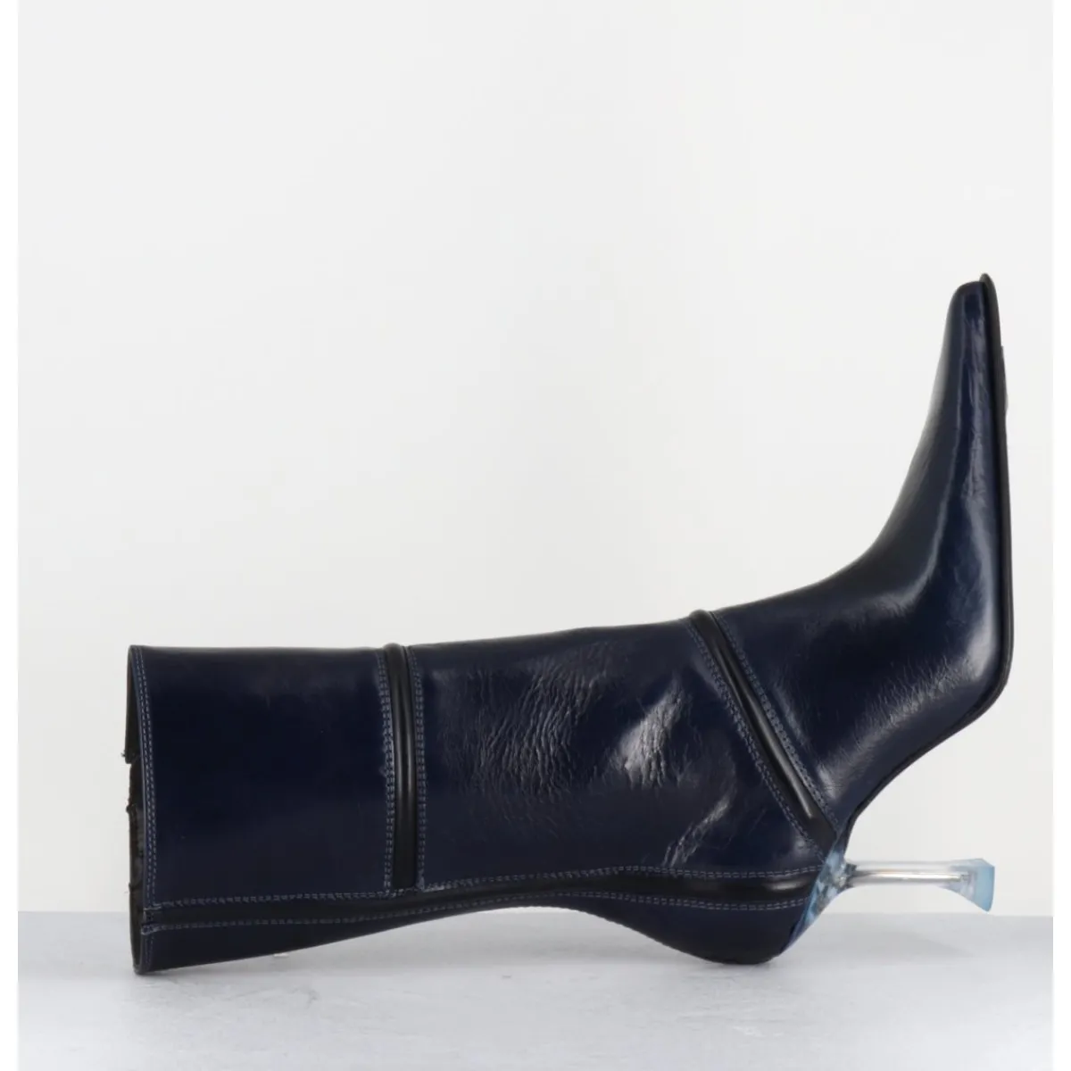 Boots^MIISTA Boots bout pointu en cuir & talon plexi - SANDER NAVY BOOTS BLEU