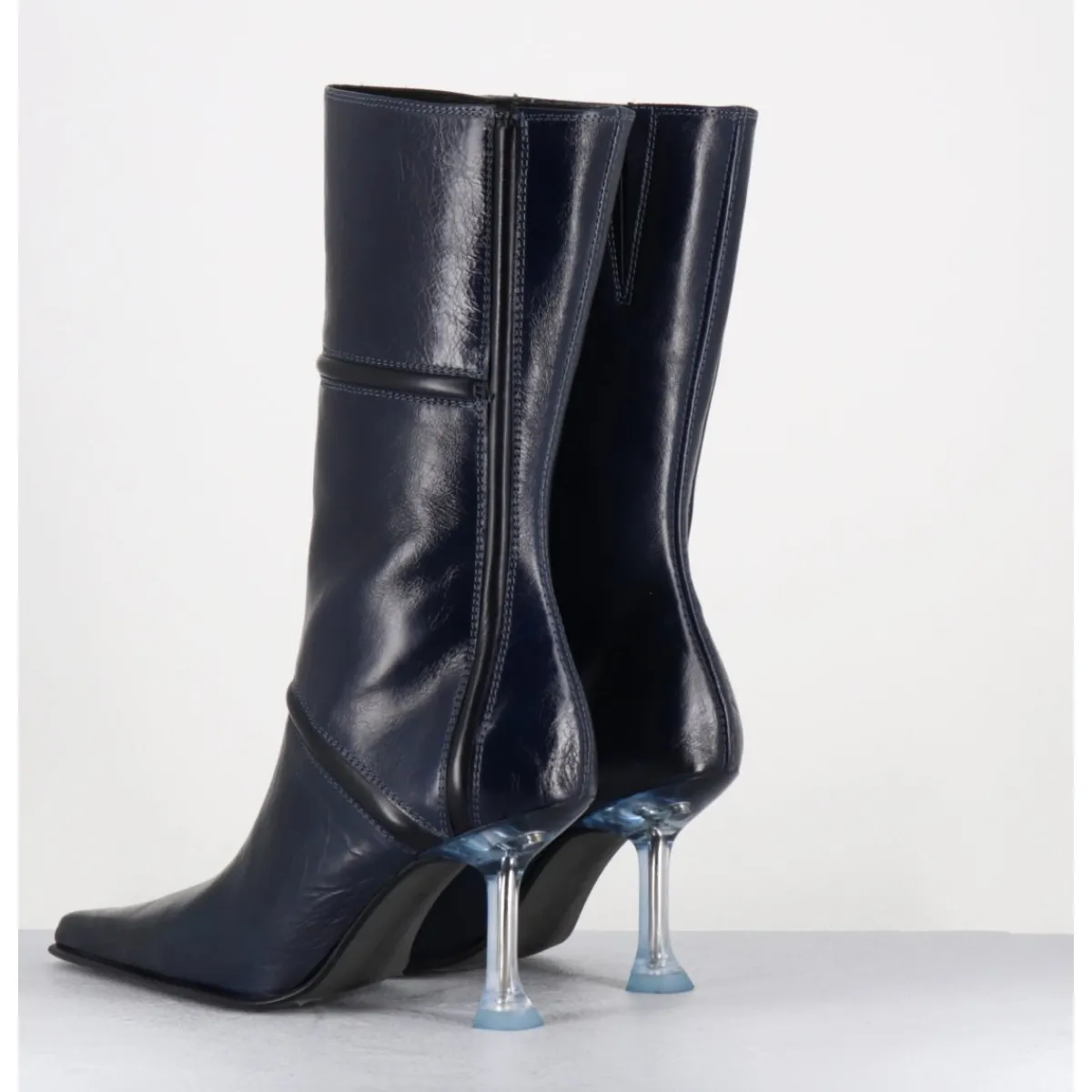 Boots^MIISTA Boots bout pointu en cuir & talon plexi - SANDER NAVY BOOTS BLEU