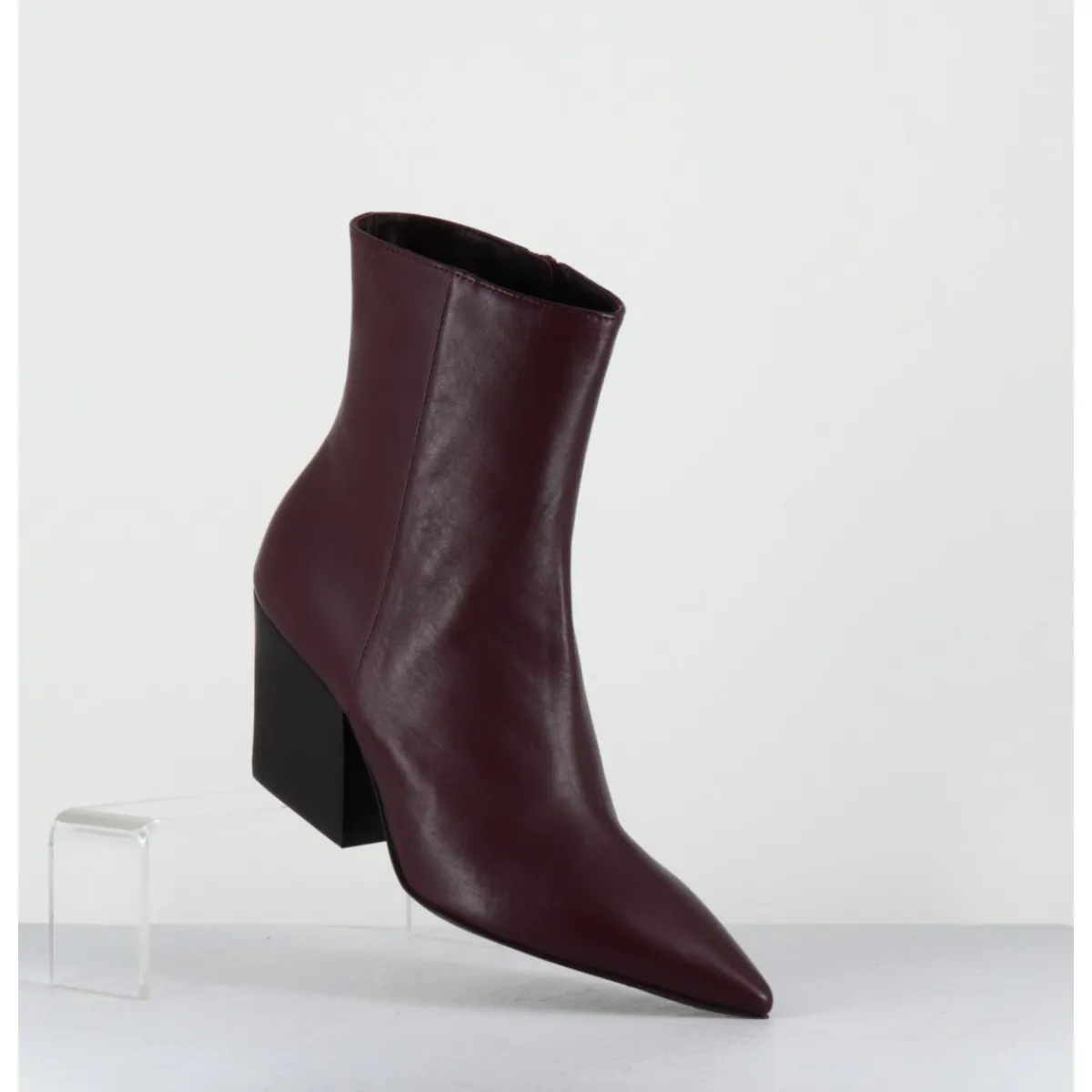 Boots^GARRICE LAB Boots bout pointu en cuir prune talon biseauté - SWAN NAPPA MOGANO BORDEAU