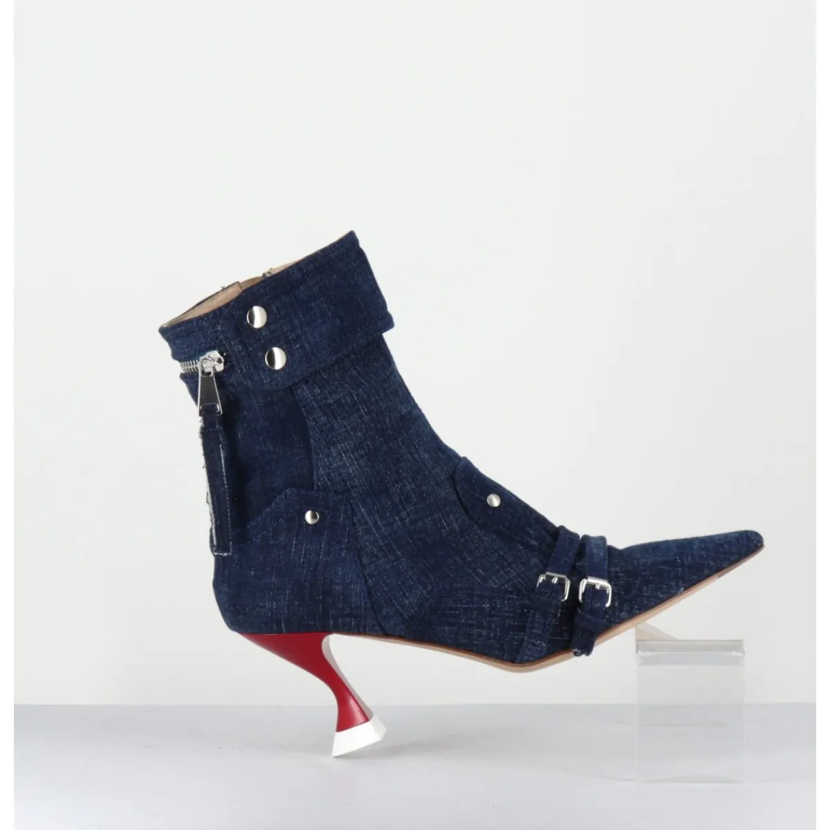 Boots^STRATEGIA Boots bout pointu en jean & talon rouge - A5404 LOVELY NK JEANS
