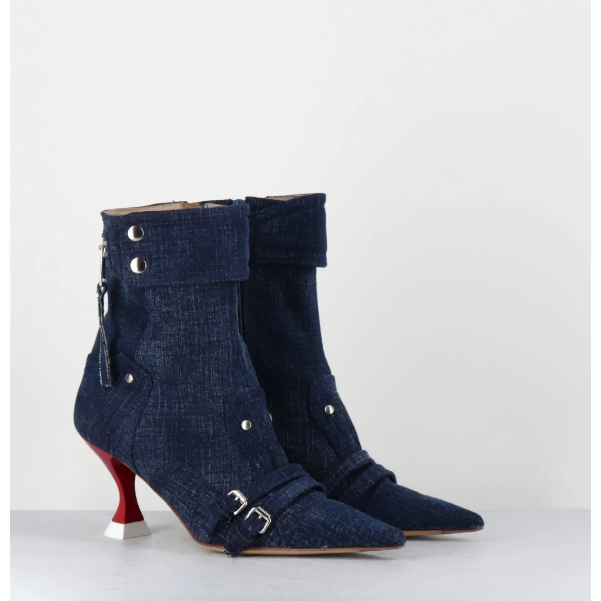 Boots^STRATEGIA Boots bout pointu en jean & talon rouge - A5404 LOVELY NK JEANS