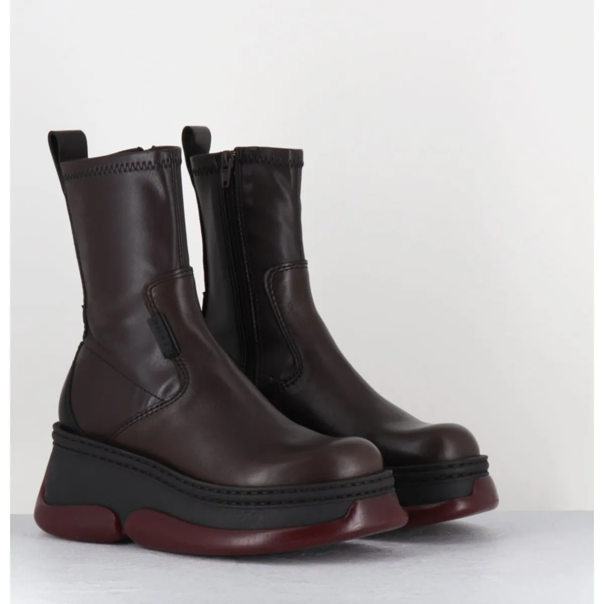 Boots | Plateformes^E8 BY MIISTA Boots bubble compensées en cuir stretch - KATTRIN BROWN BOOTS MARRON