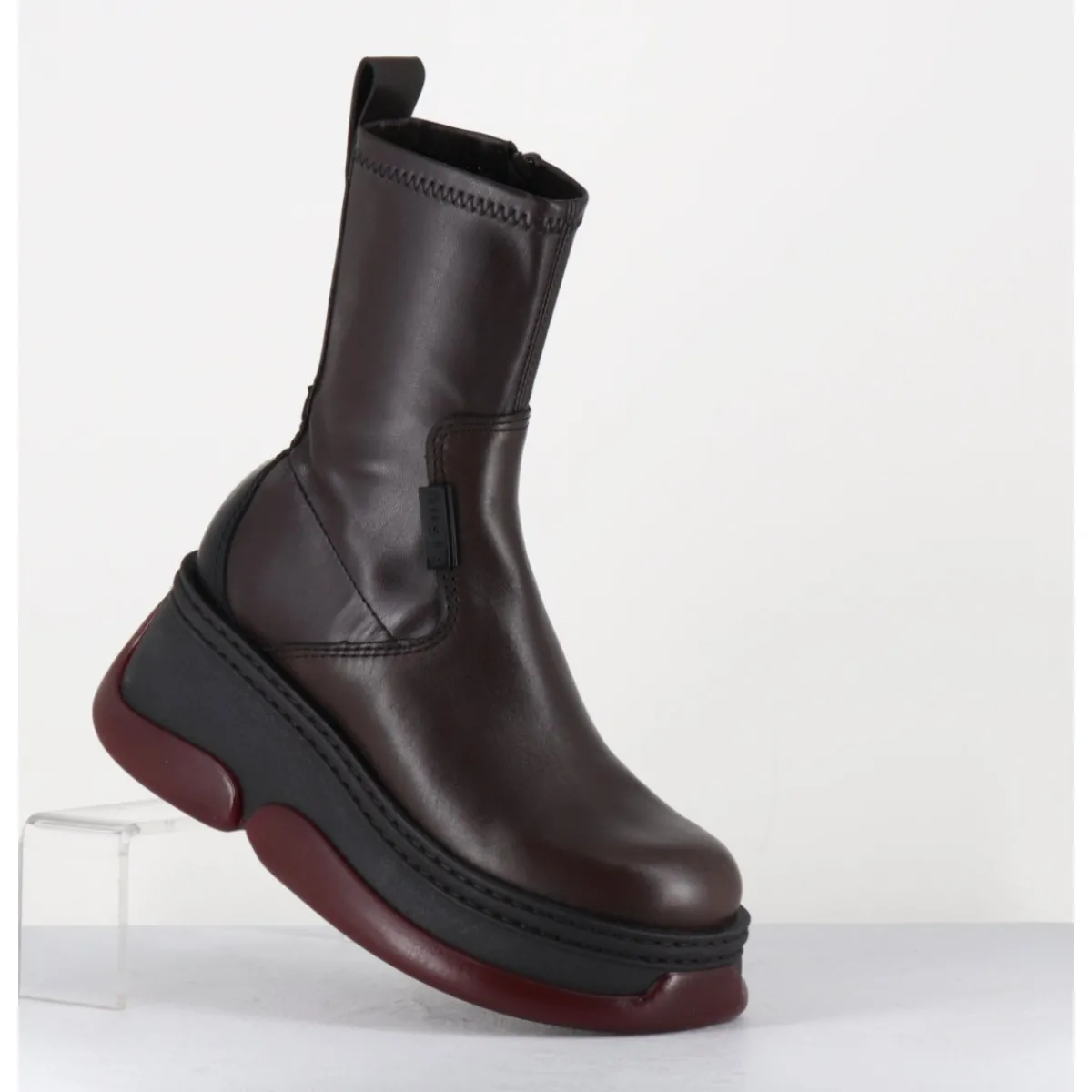 Boots | Plateformes^E8 BY MIISTA Boots bubble compensées en cuir stretch - KATTRIN BROWN BOOTS MARRON