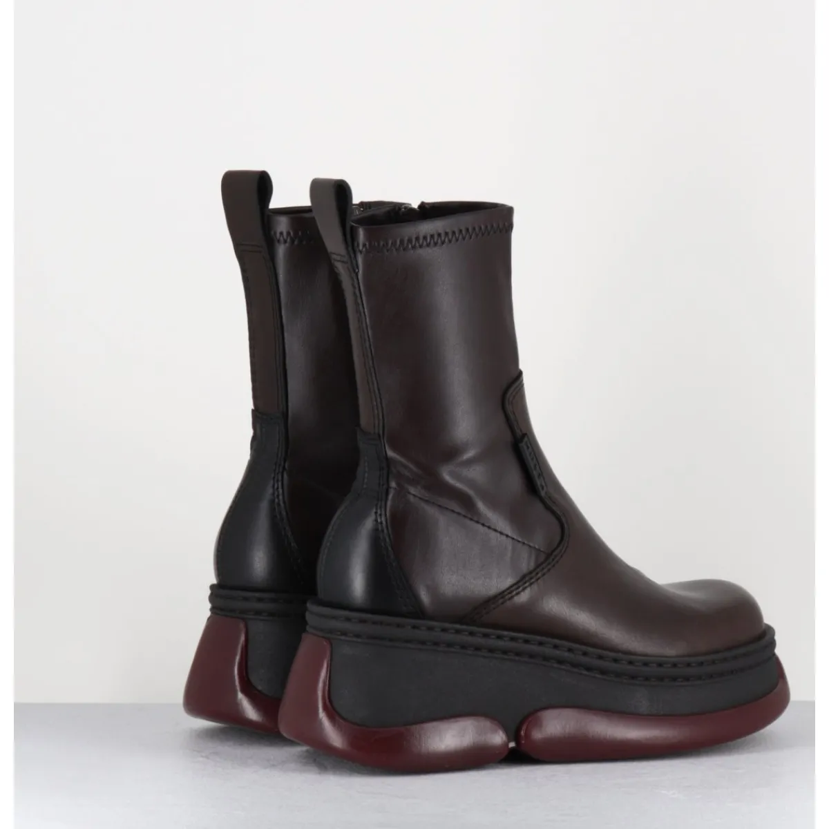 Boots | Plateformes^E8 BY MIISTA Boots bubble compensées en cuir stretch - KATTRIN BROWN BOOTS MARRON