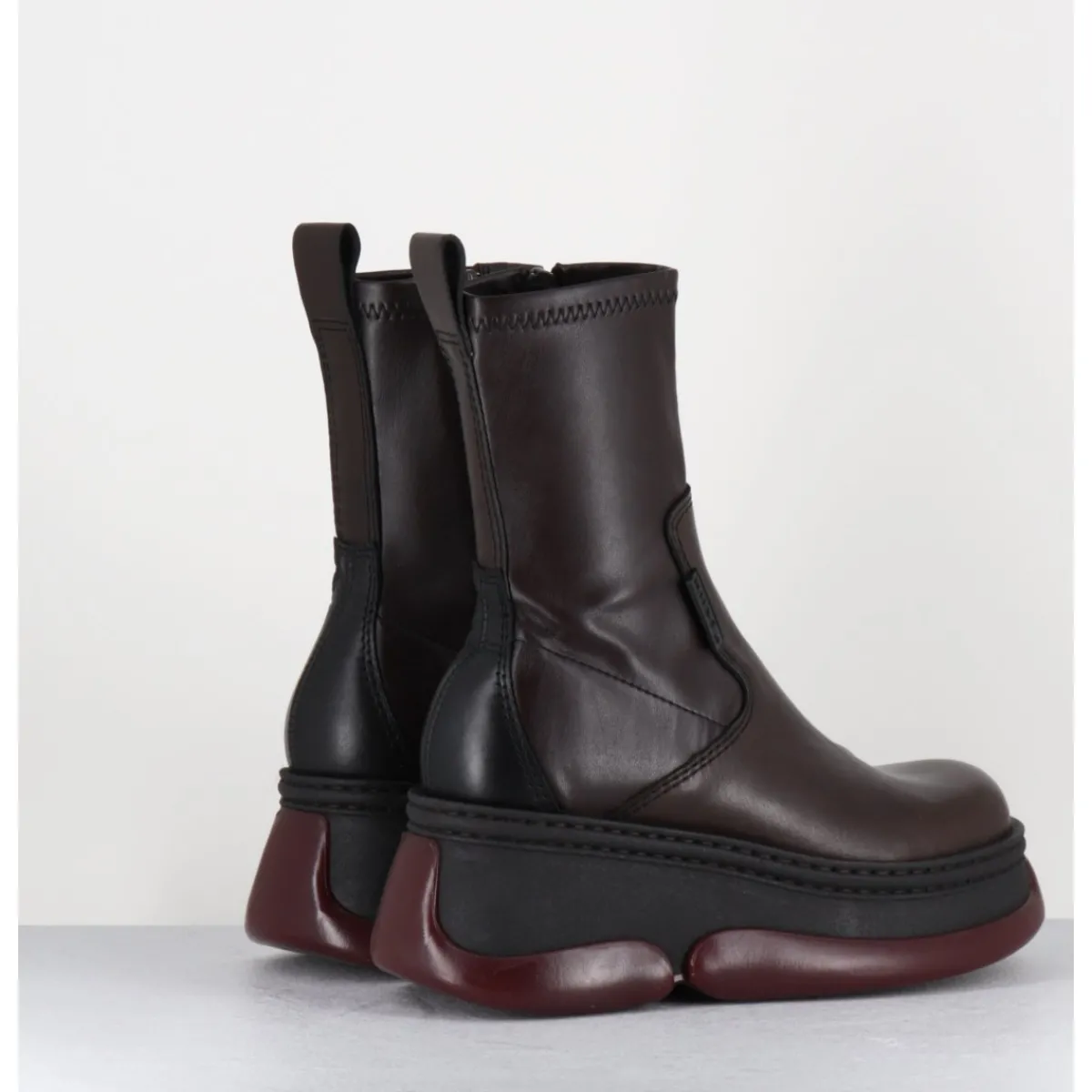 Boots | Plateformes^E8 BY MIISTA Boots bubble compensées en cuir stretch - KATTRIN BROWN BOOTS MARRON