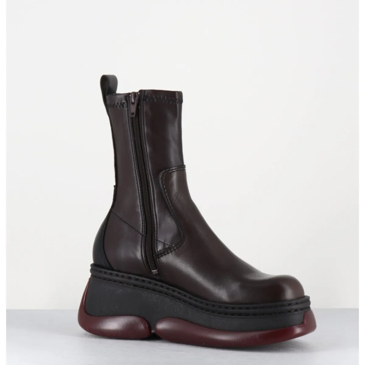 Boots | Plateformes^E8 BY MIISTA Boots bubble compensées en cuir stretch - KATTRIN BROWN BOOTS MARRON