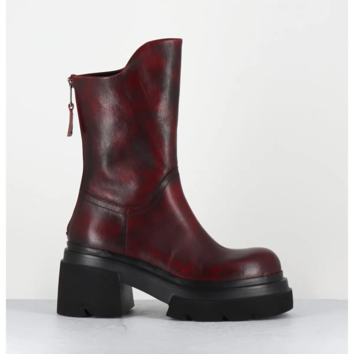 Boots | Bikers^ELENA IACHI Boots chunky en cuir vieilli bordeaux - E3733 BETA BERRY ROUGE