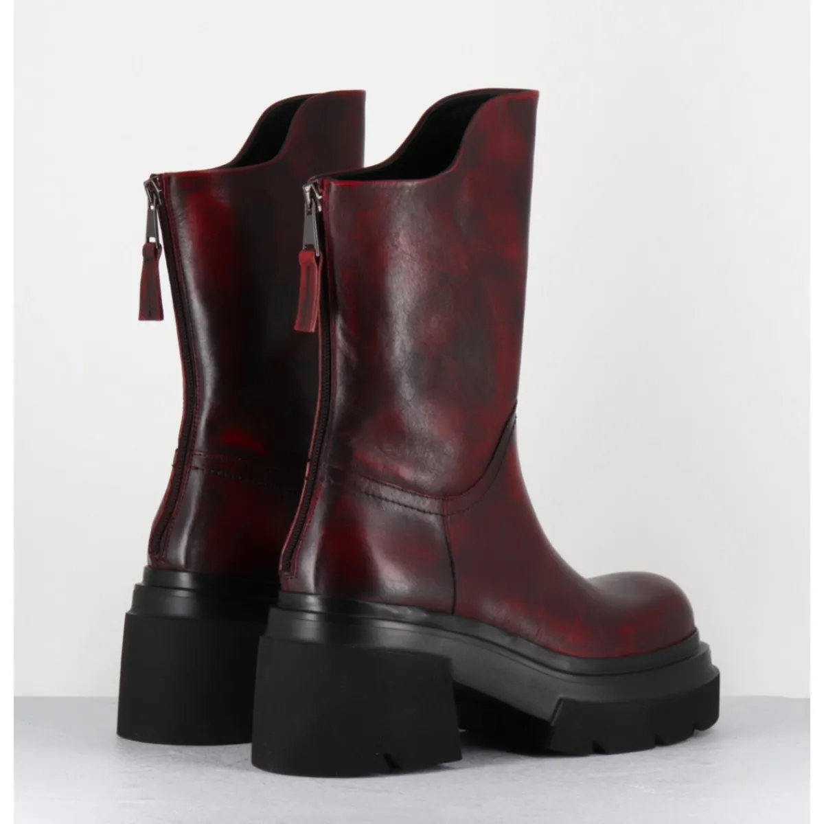 Boots | Bikers^ELENA IACHI Boots chunky en cuir vieilli bordeaux - E3733 BETA BERRY ROUGE