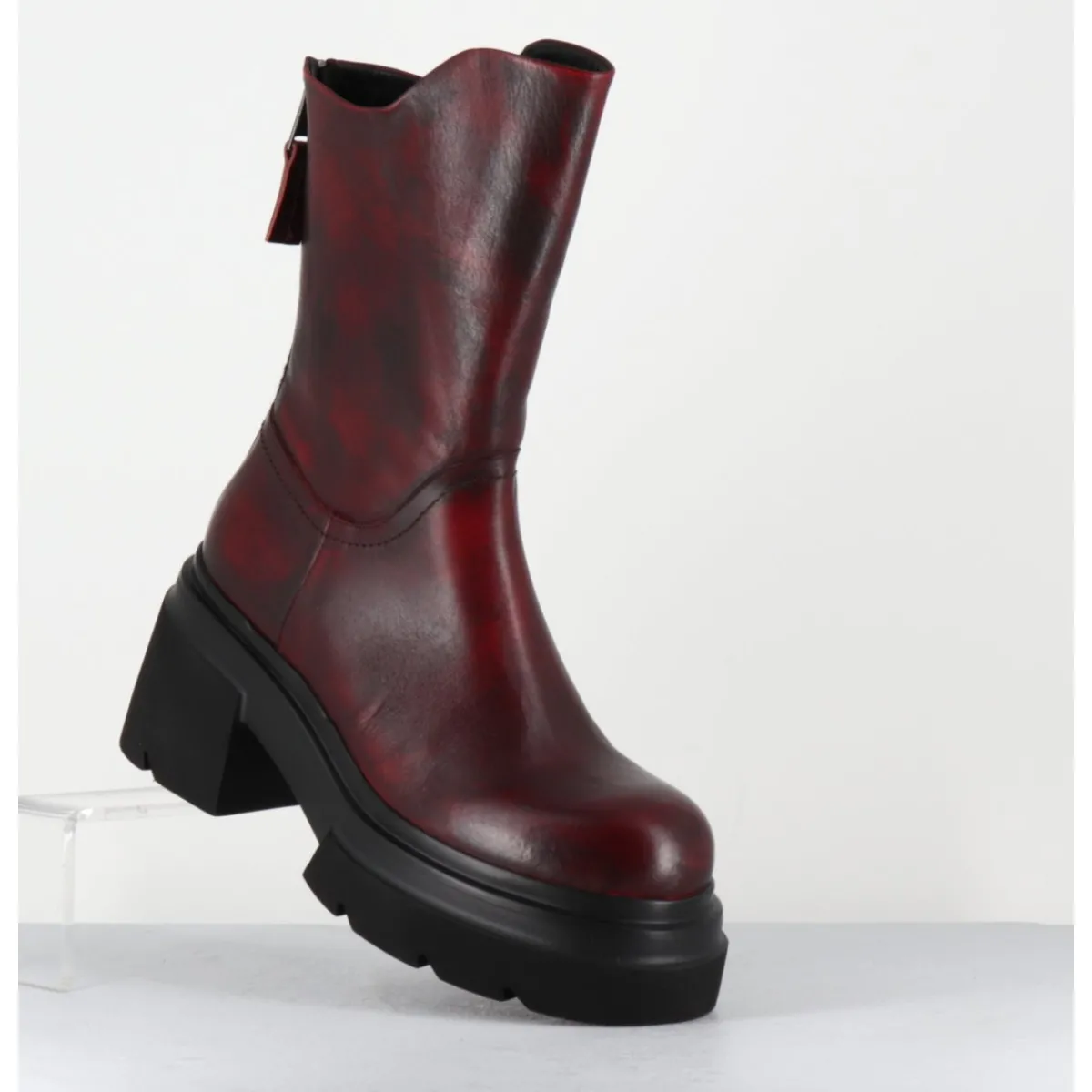 Boots | Bikers^ELENA IACHI Boots chunky en cuir vieilli bordeaux - E3733 BETA BERRY ROUGE