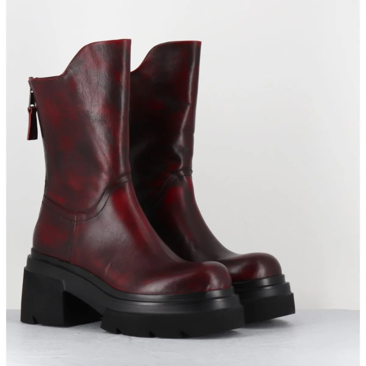 Boots | Bikers^ELENA IACHI Boots chunky en cuir vieilli bordeaux - E3733 BETA BERRY ROUGE