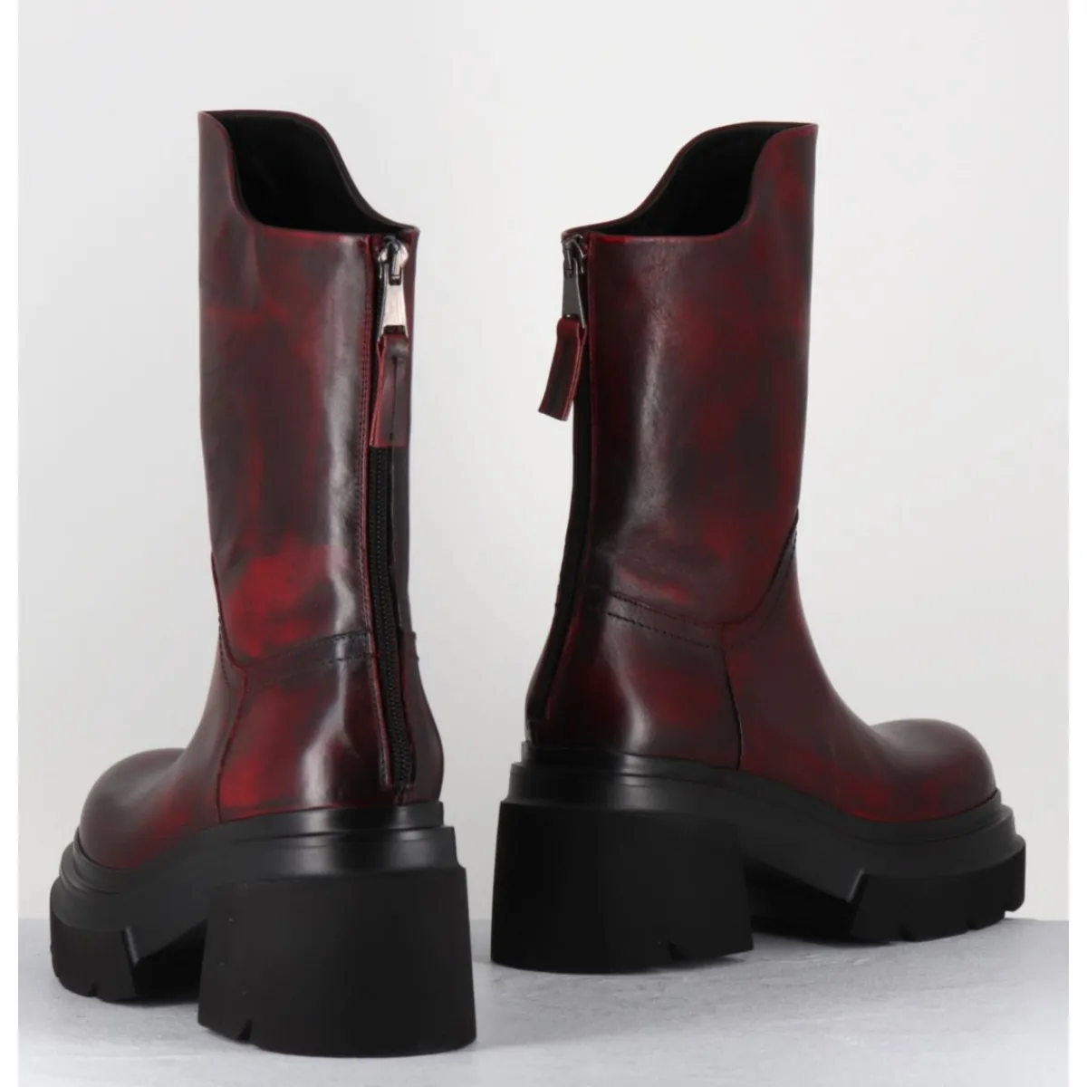 Boots | Bikers^ELENA IACHI Boots chunky en cuir vieilli bordeaux - E3733 BETA BERRY ROUGE