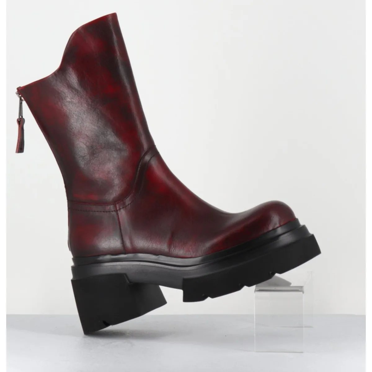 Boots | Bikers^ELENA IACHI Boots chunky en cuir vieilli bordeaux - E3733 BETA BERRY ROUGE