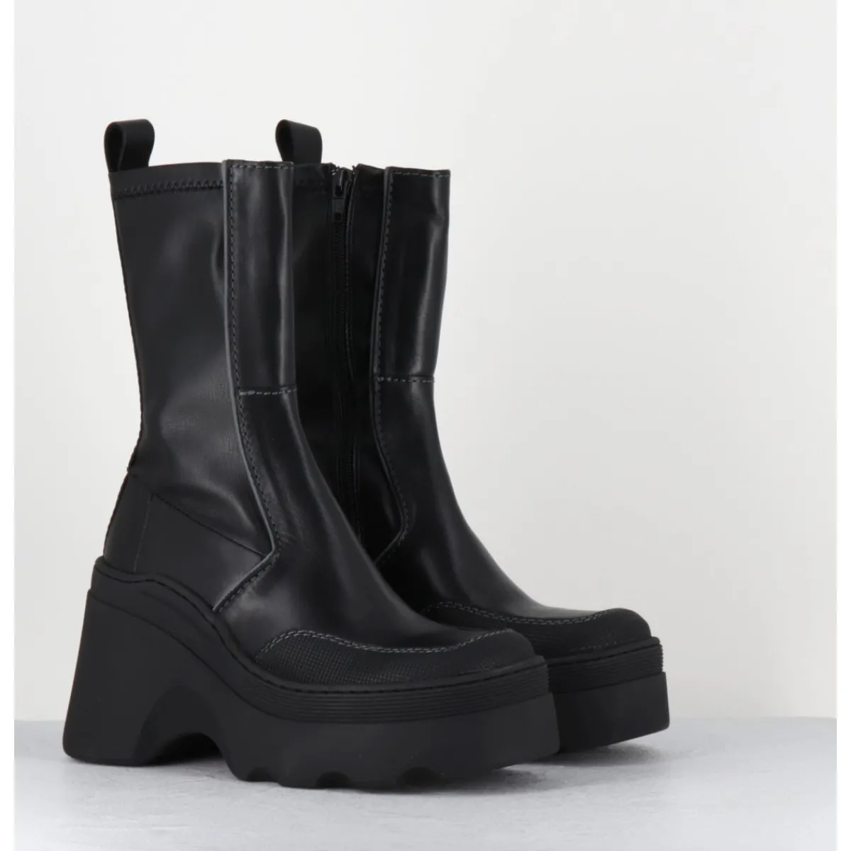 Boots | Plateformes^E8 BY MIISTA Boots compensées en cuir stretch - DEANDRA BLACK BOOTS NOIR