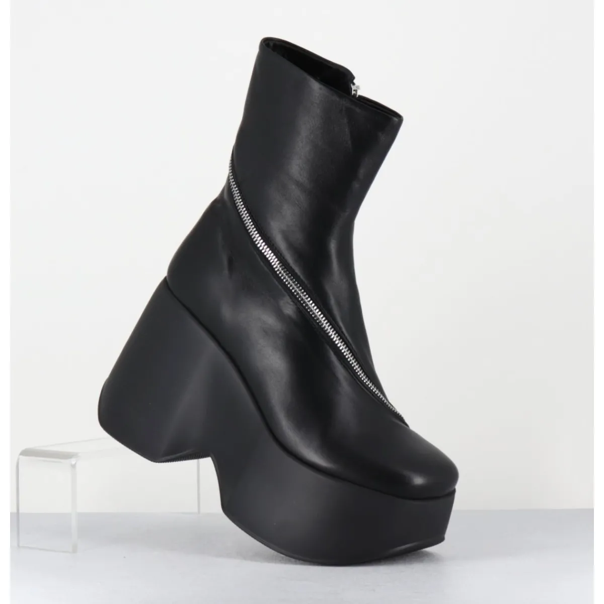 Boots | Plateformes^VIC MATIE Boots compensés en cuir zip asymétrique - 1D7562 ISLAND BLACK NOIR