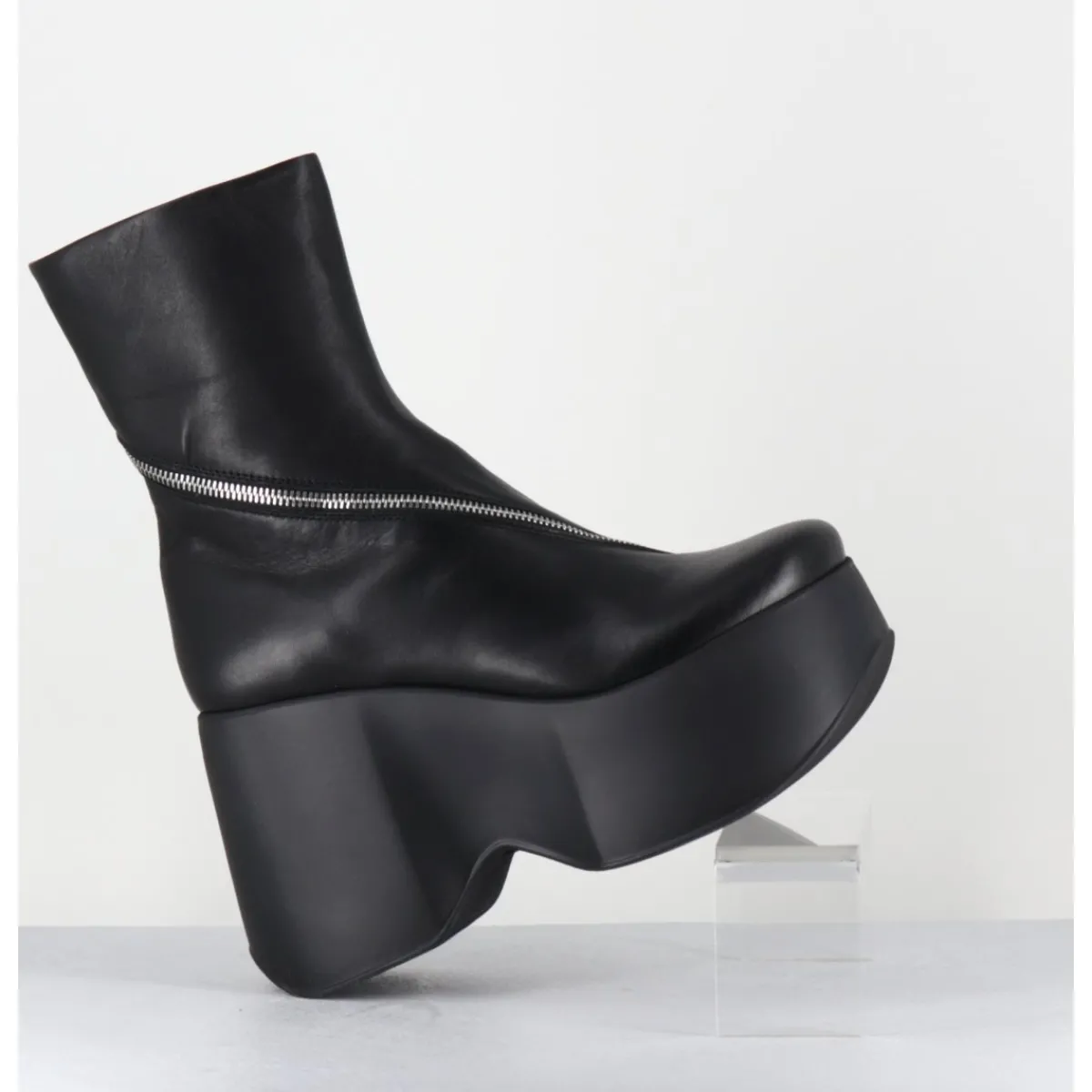 Boots | Plateformes^VIC MATIE Boots compensés en cuir zip asymétrique - 1D7562 ISLAND BLACK NOIR