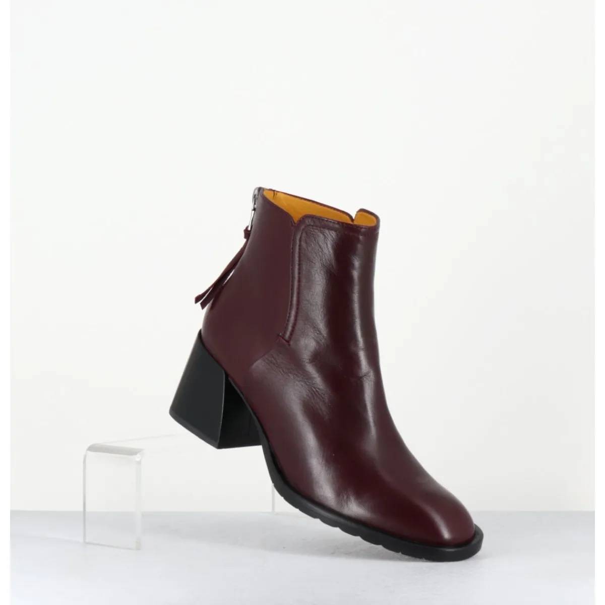 Boots^MARA BINI Boots courtes en cuir souple x - W230427 SETA RUBINO BORDEAU